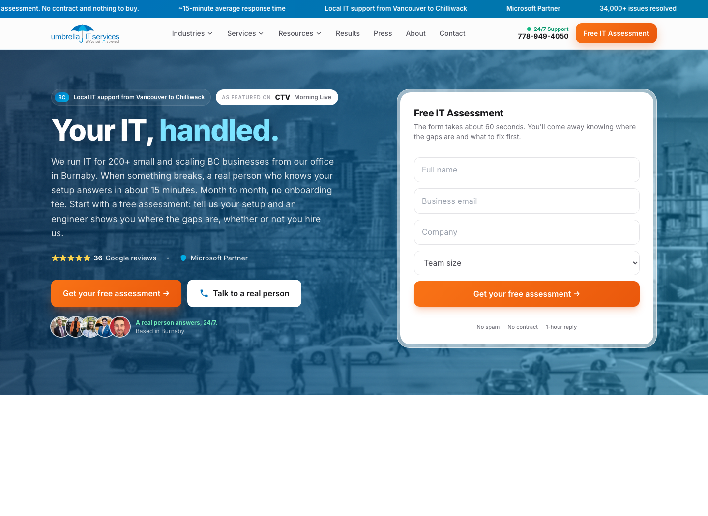 Umbrella IT Services homepage